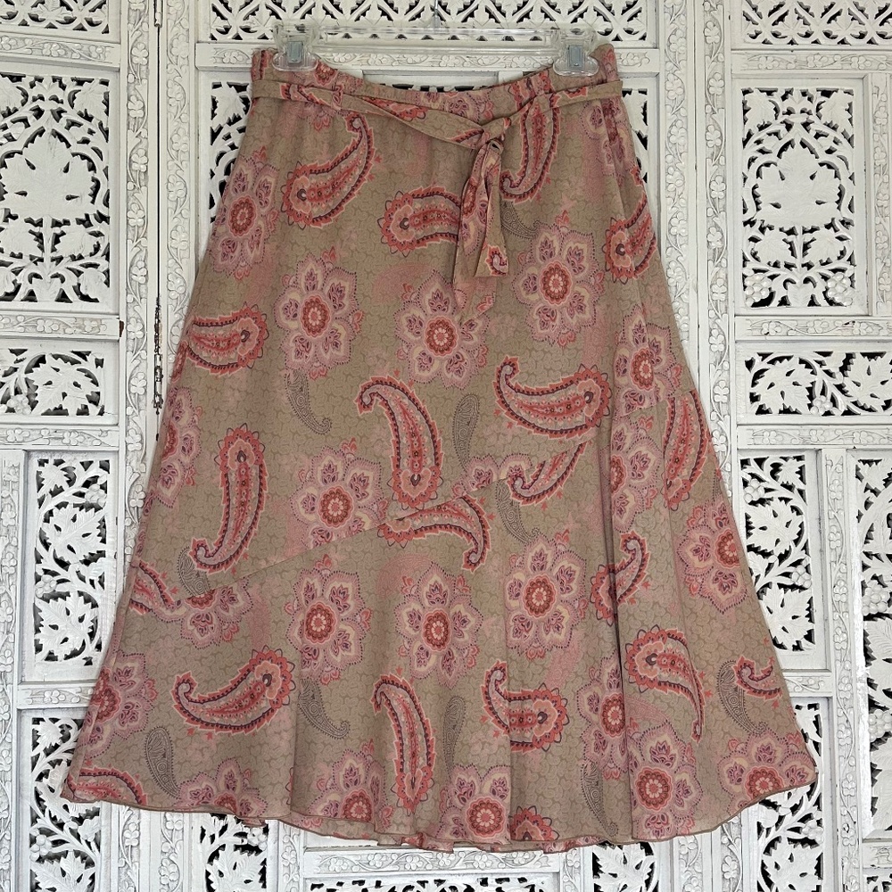 Norton McNaughton Beige And Pink Boho Fairy Y2K Style Midi Skirt Sz‎ Medium